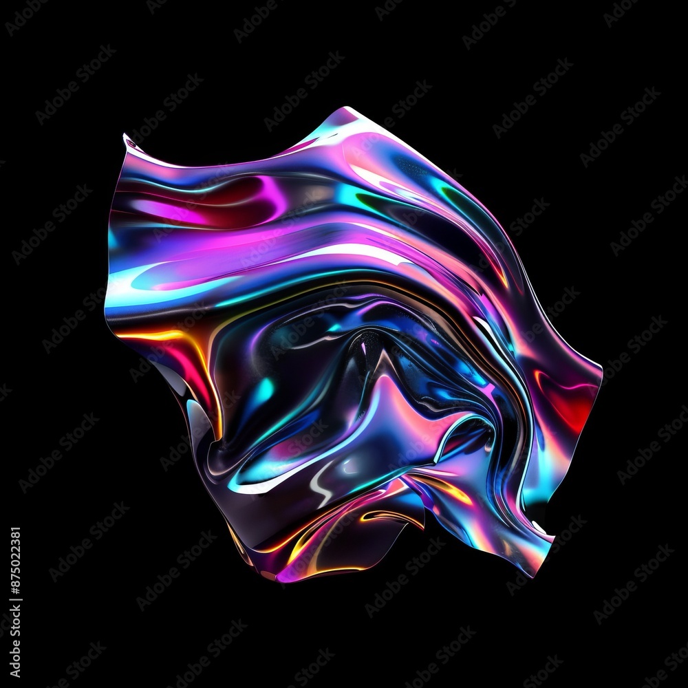 Obraz premium Abstract iridescent liquid shape on a black background