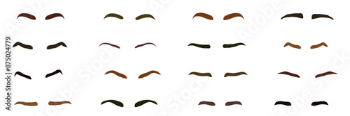 A set of female eyebrows. Isolated cartoon eyebrows. Eyebrow shaping. Different types of eyebrows.