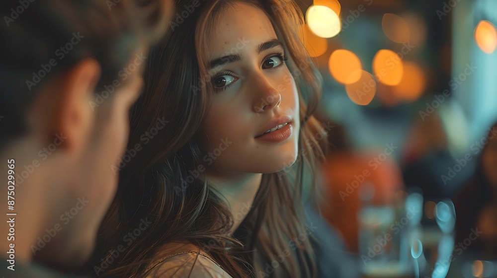 A Couple Sharing a Secretive Look Across a Crowded Room, Filled with Intrigue and Connection A Couple Sharing a Secretive Look Across a Crowded Room, Filled with Intrigue and Connection
