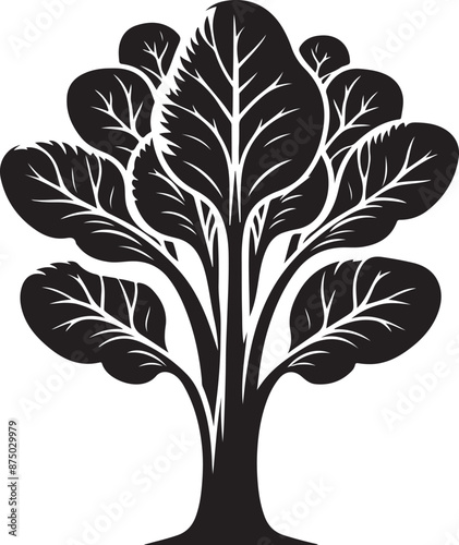 bok choy Tree, vector black color silhouette