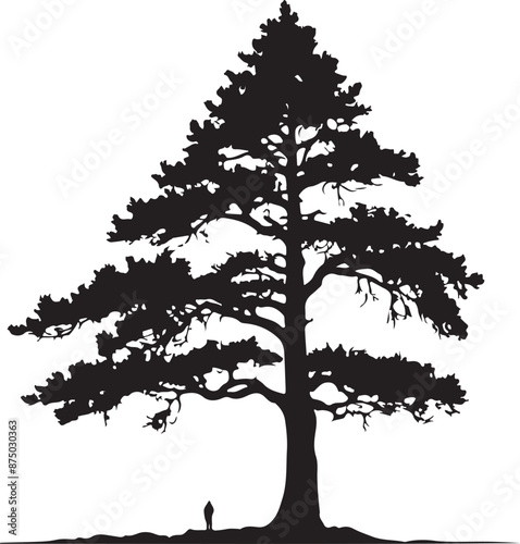 Cedar Tree Silhouette Image, vector black color silhouette 