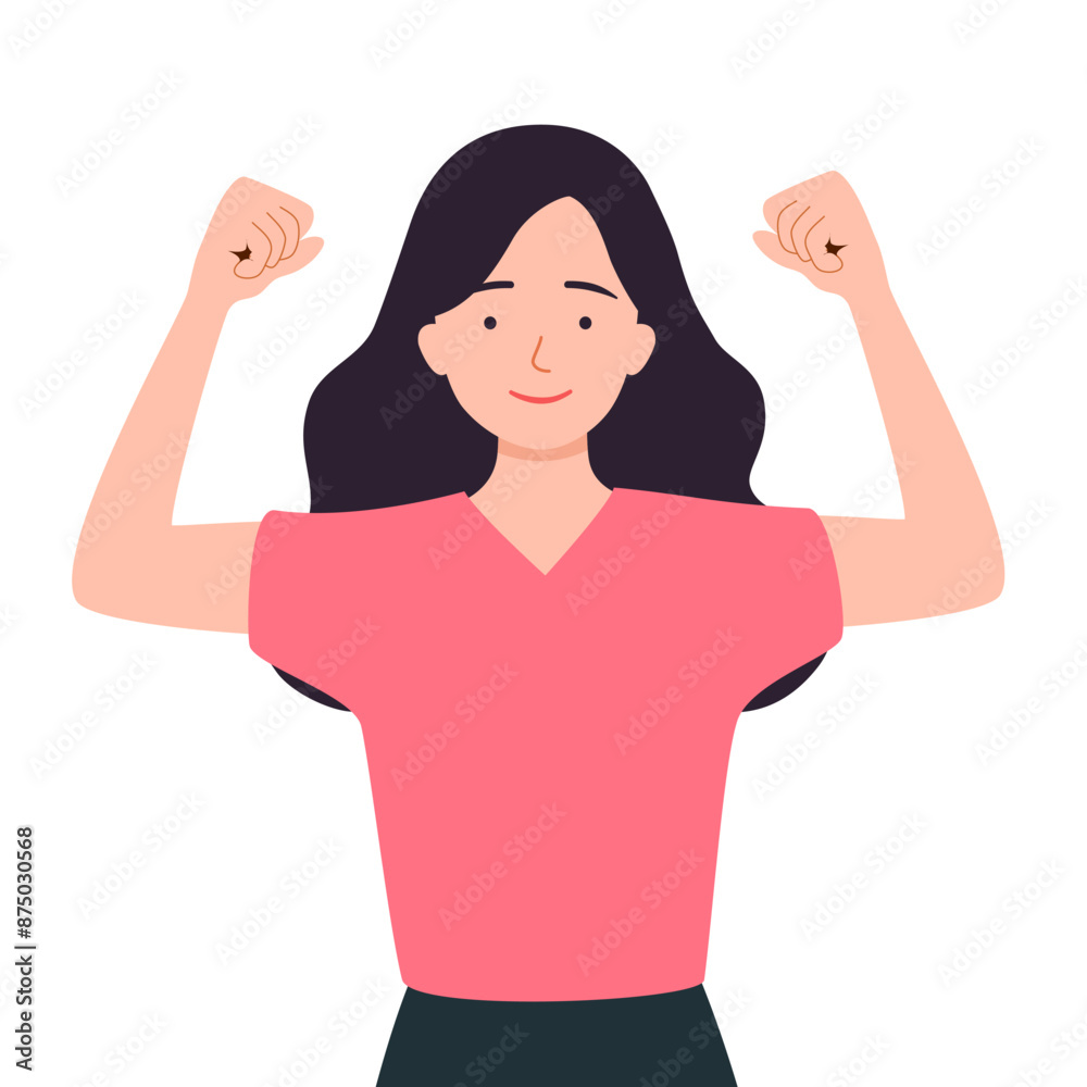 Happy Strong woman flexing muscles vector cartoon character. Powerful female feeling energized and self-confident. Happy Strong woman flexing muscles vector cartoon character. Powerful female feeling energized and self-confident.