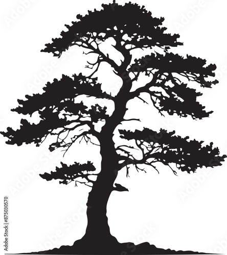 Cedar Tree Silhouette Image, vector black color silhouette 