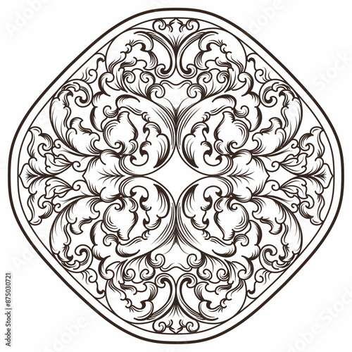 Isolated ornamental design. Ornamental elements for your designs. Black and white colors. Floral carving decoration for postcards, invitations, social media or wedding.