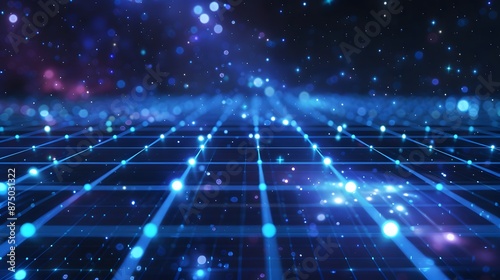 Abstract space grid with glowing lines and dots photo