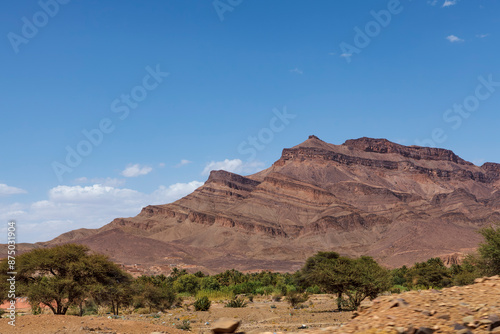 Draa Valley landscape with desert, oasis, village and mountain in Morocco - North Africa photo