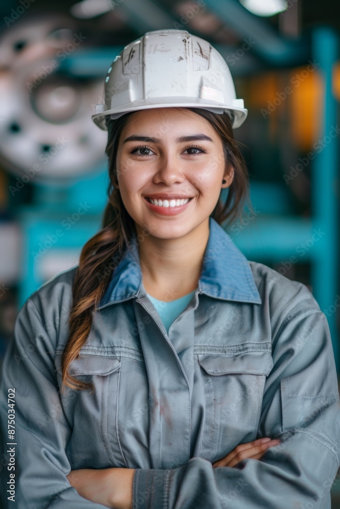 Portrait of a confident female engineer wearing a hard hat and work uniform Portrait of a confident female engineer wearing a hard hat and work uniform