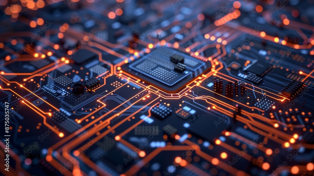 Glowing Circuit Board Closeup. Glowing Circuit Board Closeup.