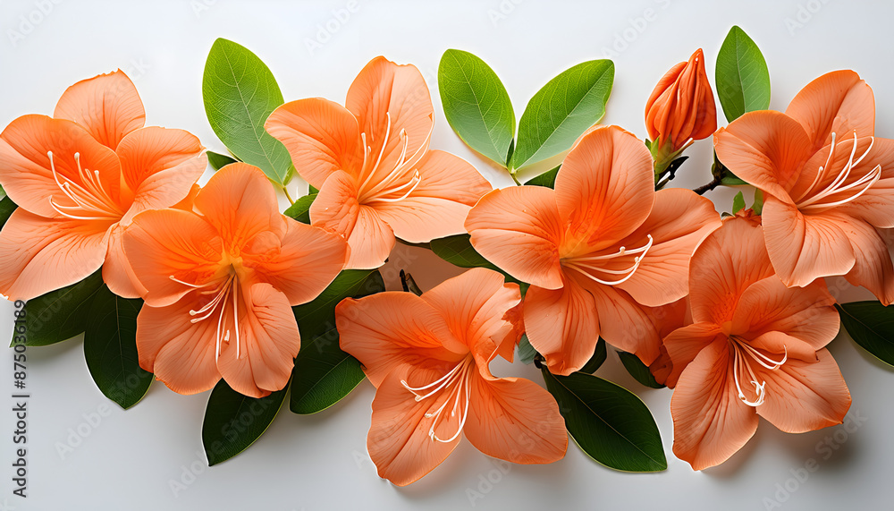 Peach Azalea Flowers Blooming On White Background Peach Azalea Flowers Blooming On White Background