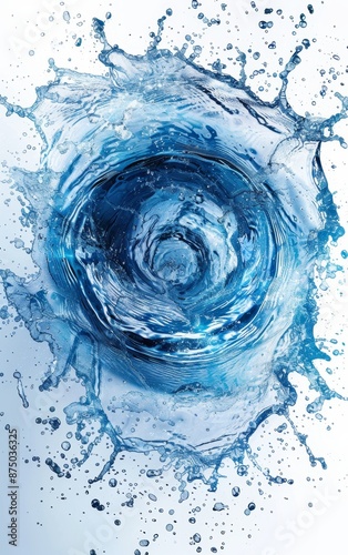 Blue circle created by an abstract water splash on a white background. A lovely, creative picture.