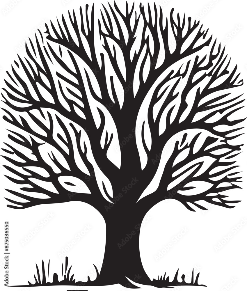 Obraz premium Finger Print Tree silhouette Vector Art, white background,