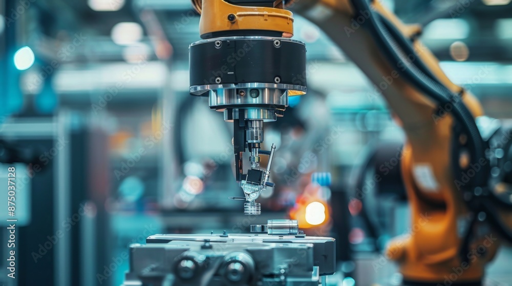Industrial Robot Arm in a Factory Setting. Industrial Robot Arm in a Factory Setting.