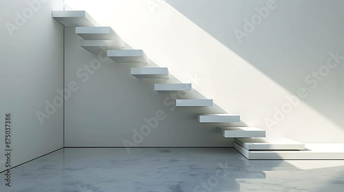 The image is a 3D rendering of a staircase. The staircase is made of white concrete and has 10 steps. © Nurlan