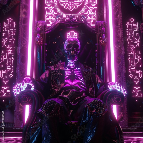 Neon Skull King on Throne.