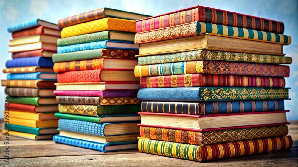 A colorful stack of books, each with a unique cover, hints at the stories and adventures they contain. They represent the power of knowledge and imagination. Generative AI Computer-generated A colorful stack of books, each with a unique cover, hints at the stories and adventures they contain. They represent the power of knowledge and imagination. Generative AI Computer-generated