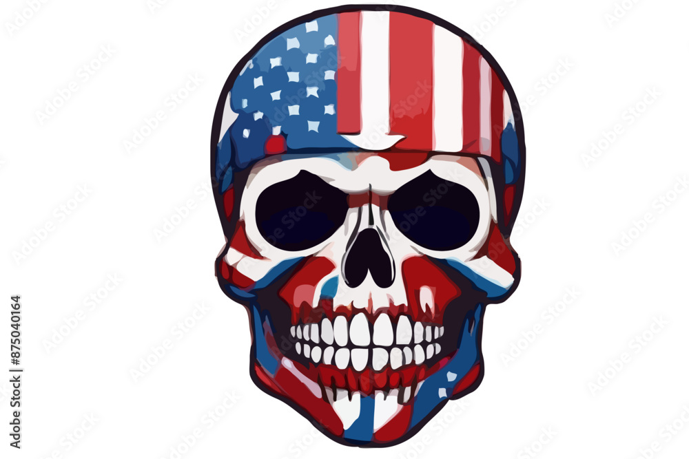 Fototapeta premium A skeleton shines in American flag colors, perfect for 4th of July, Christmas, and Halloween t-shirt designs with a dash of USA pride and festive cheer. 