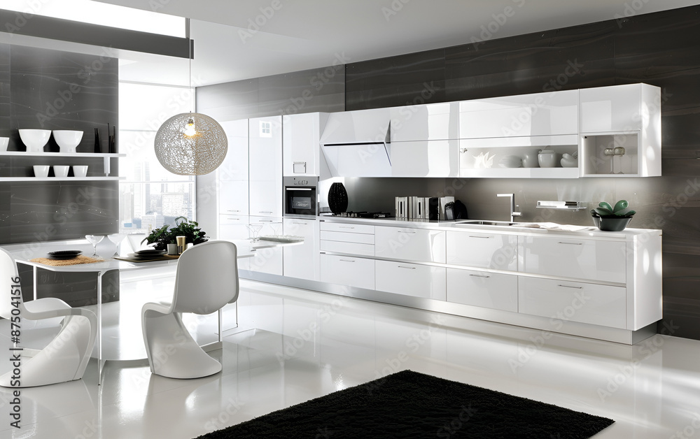 Fototapeta premium Modern Oasis A White Kitchen Designed for Comfort and Style