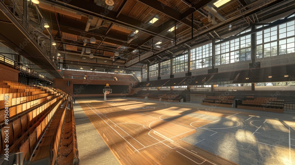 Fototapeta premium A virtual reality tour of a BIM-modeled sports stadium, illustrating seating arrangements and spectator amenities