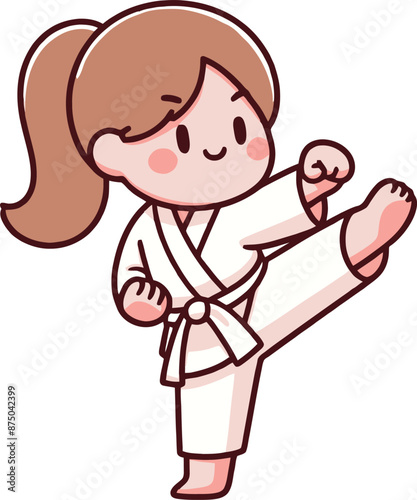 girl with ponytail practicing Taekwondo illustration