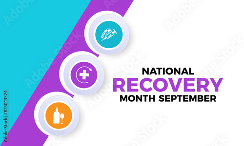 National Recovery Month in september. Health Care concept Greeting card, poster, Ribbon, banner, Vector Template.