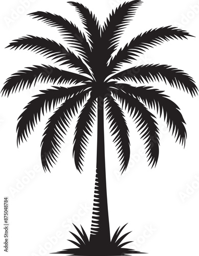 Palm Tree Silhouette Vector Art, vector black color silhouette