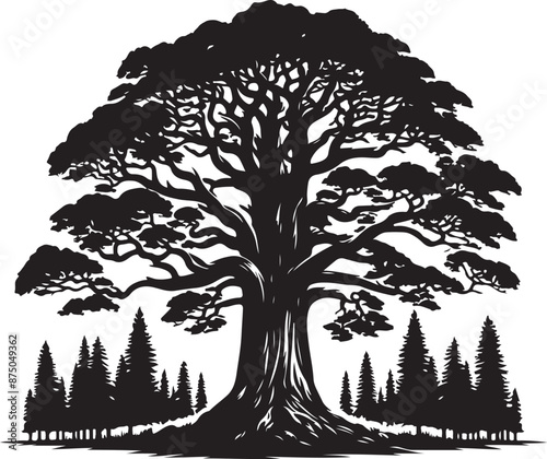 Redwood Tree Silhouette Vector Art
