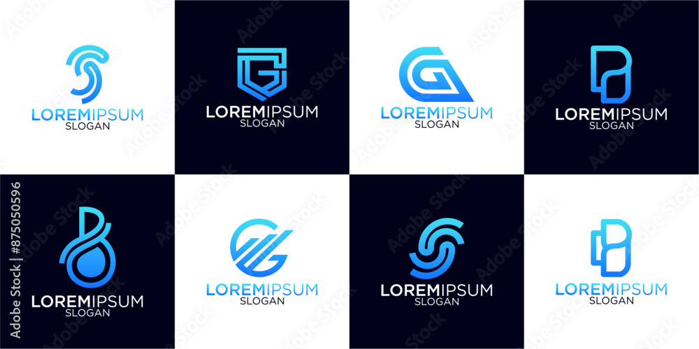 set collection of abstract letters initials monograms technology, business with gradient colors logo design template set collection of abstract letters initials monograms technology, business with gradient colors logo design template
