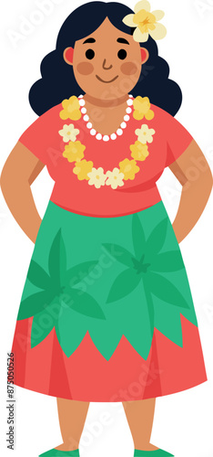Hawaiian Woman Wearing Traditional Dress Illustrations