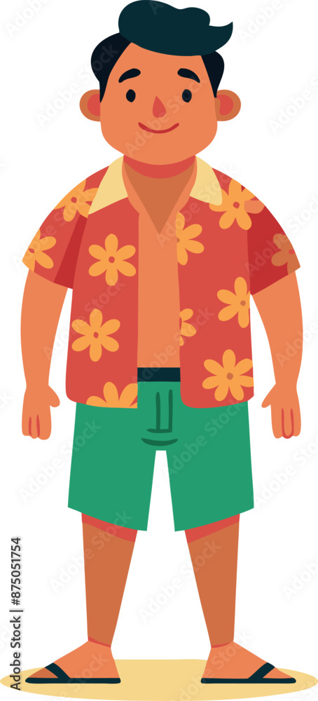 Cartoon Character In Hawaiian Shirt Standing Happy Cartoon Character In Hawaiian Shirt Standing Happy
