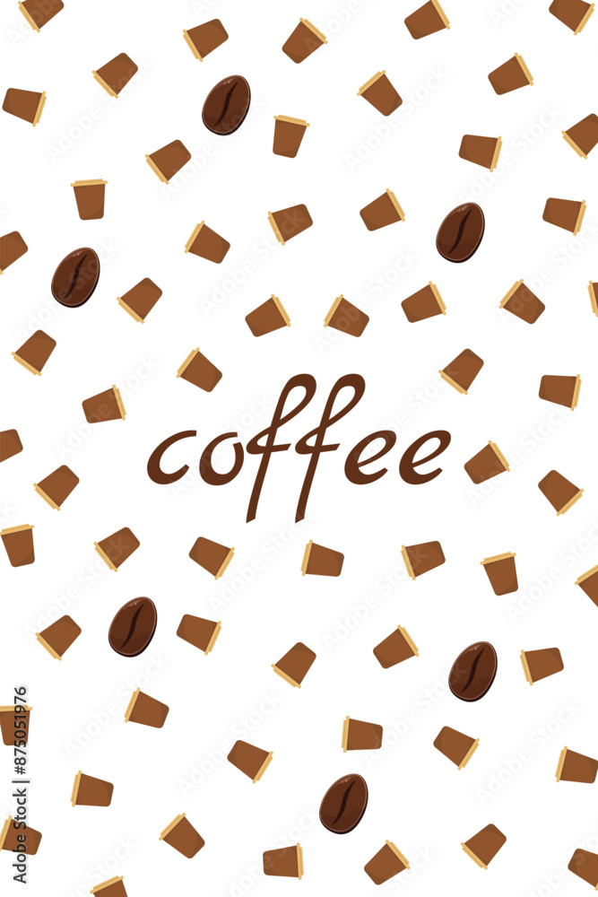 Logo Coffee and Cafe concept frame with coffee beans banner. Coffee paper craft cup poster