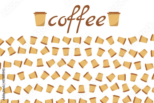 Logo Coffee and Cafe concept frame with coffee beans banner. Coffee paper craft cup poster