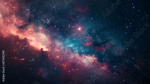 This is a beautiful space themed image. It features a colorful nebula with a starry night sky. photo