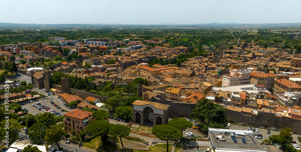 Aerial view of the historic center of Viterbo and its walls that separate it from the modern city. It is one of the capitals of Lazio and is located in central Italy. Aerial view of the historic center of Viterbo and its walls that separate it from the modern city. It is one of the capitals of Lazio and is located in central Italy.