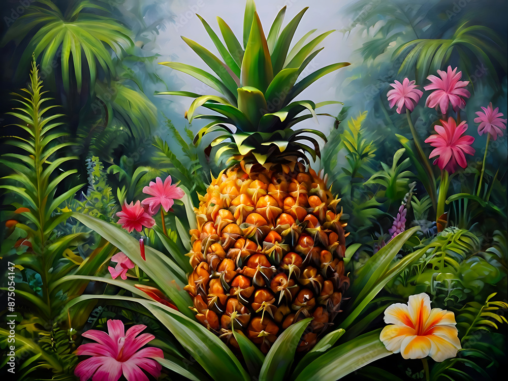 Flowers and pineapple. Flowers and pineapple.