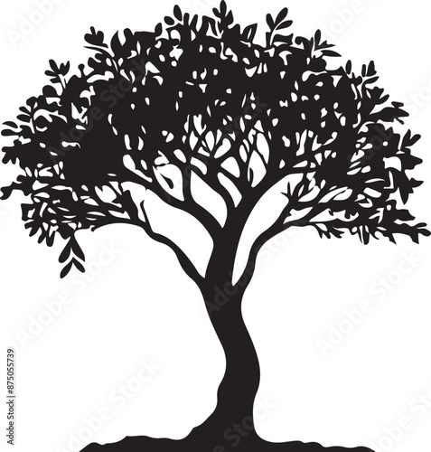 Willow Tree Silhouette Vector Art, vector black color silhouette