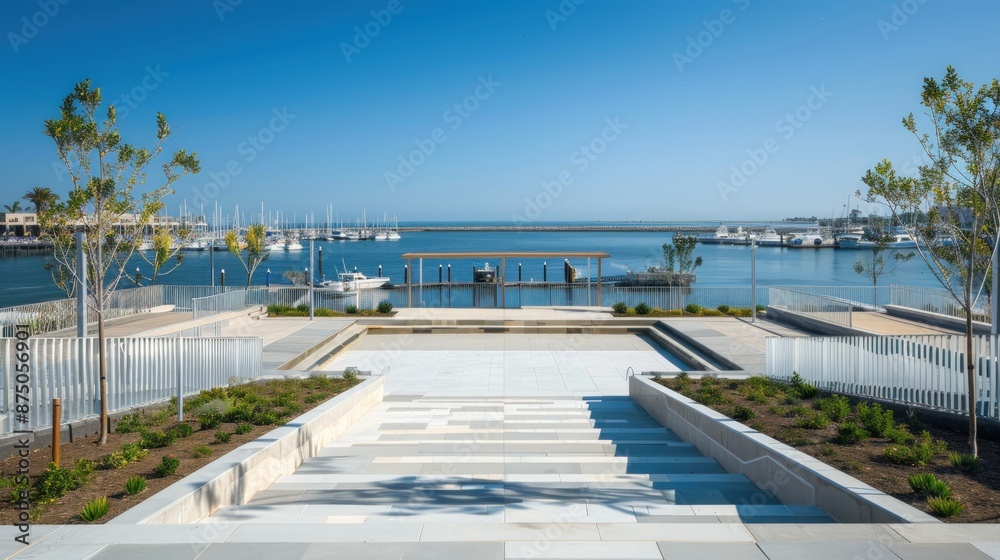 A beautiful view of the ocean with a park in the background. Generate AI image A beautiful view of the ocean with a park in the background. Generate AI image