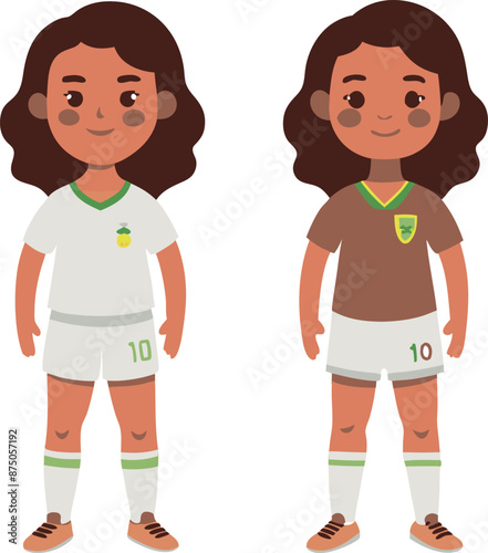 Cartoon Girl Soccer Player In Two Different Uniforms