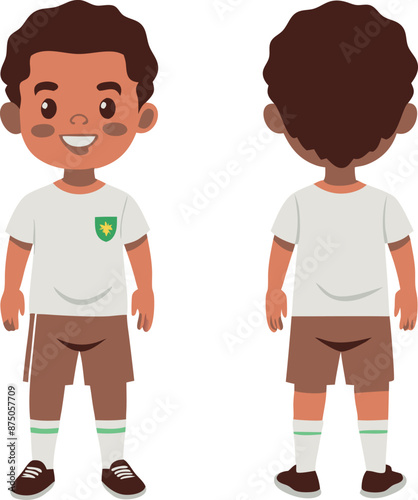 Front And Back View Of Happy Young Boy In Soccer Uniform