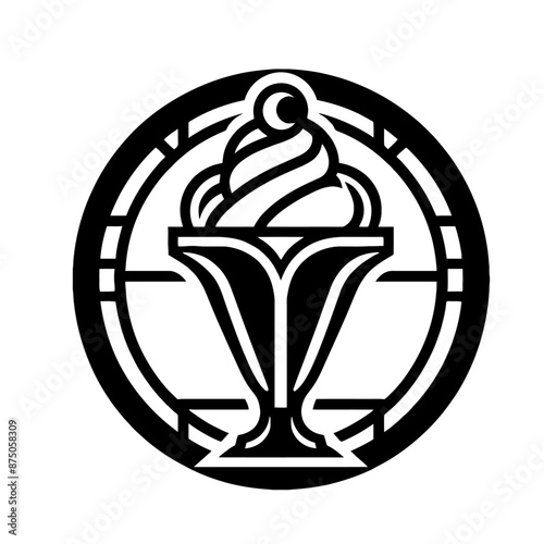 ice cream in decorative emblem ornament, Victorian, art deco, art nouveau, boho, bohemian,  folk, flourish