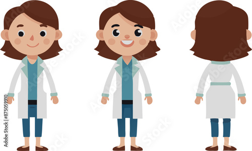 Cartoon Female Scientist Character In Lab Coat