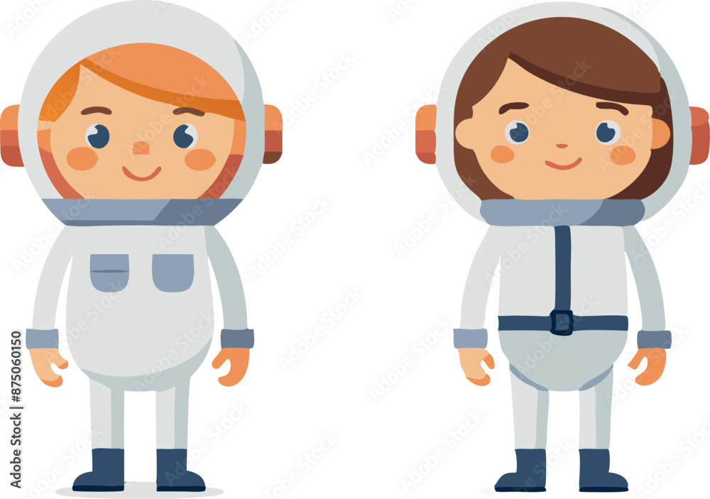 Cartoon Kids in Astronaut Costumes Standing Together Cartoon Kids in Astronaut Costumes Standing Together