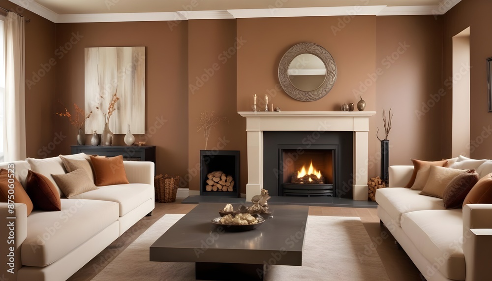 Fototapeta premium A beautiful luxrious warm living room with fireplace