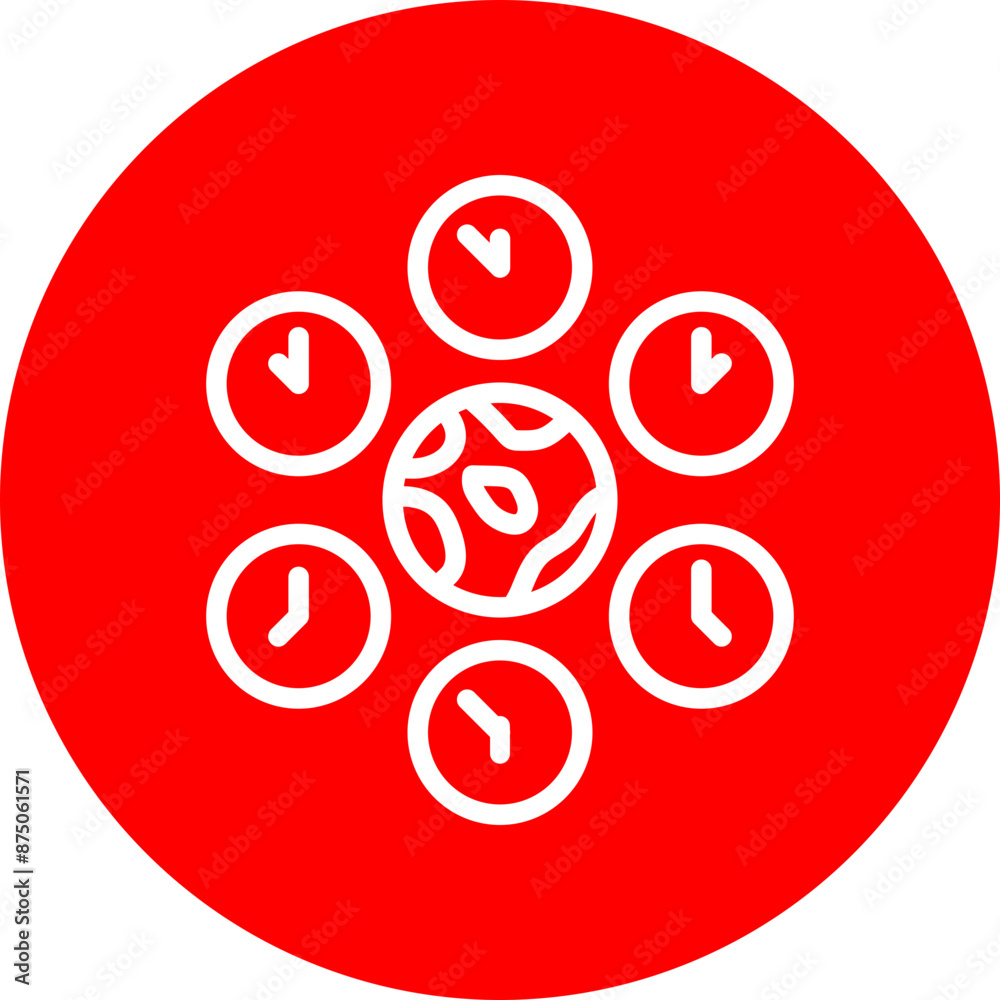 Time Zone Vector Line White Circle Red Time Zone Vector Line White Circle Red