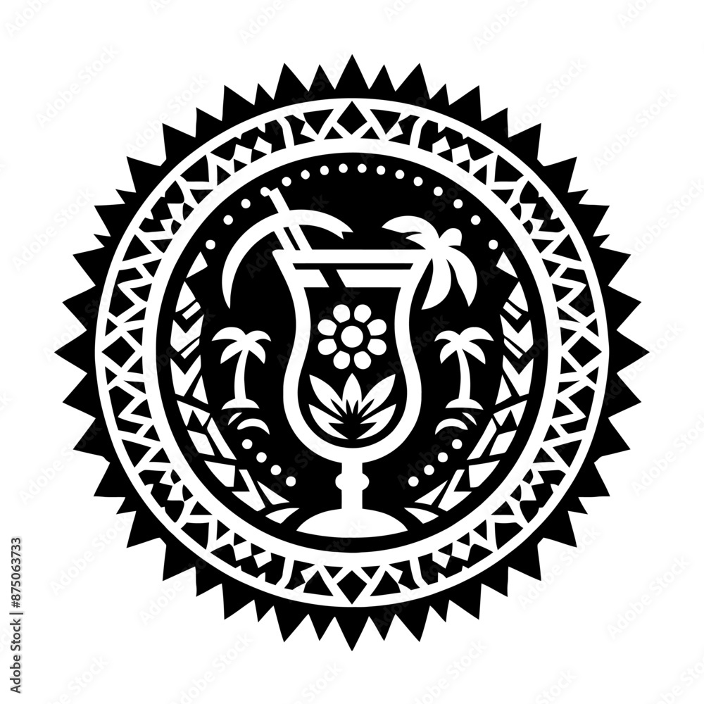 Fototapeta premium Pina Colada in decorative emblem ornament, Victorian, art deco, art nouveau, boho, bohemian, folk, flourish