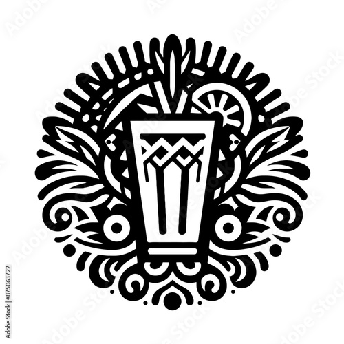 Pina Colada in decorative emblem ornament, Victorian, art deco, art nouveau, boho, bohemian,  folk, flourish