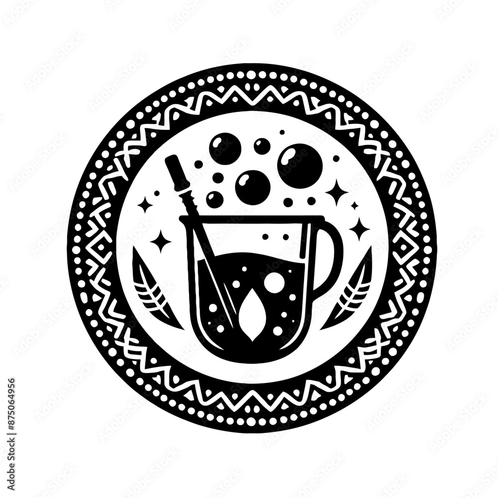 Bubble Tea in decorative emblem ornament, Victorian, art deco, art nouveau, boho, bohemian, folk, flourish Bubble Tea in decorative emblem ornament, Victorian, art deco, art nouveau, boho, bohemian, folk, flourish