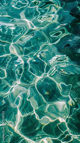 Beautiful green blue water in the swimming pool with sunlight reflecting on the surface.