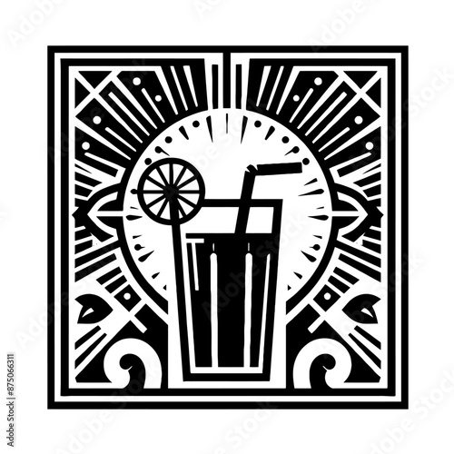 drink in decorative emblem ornament, Victorian, art deco, art nouveau, boho, bohemian,  folk, flourish