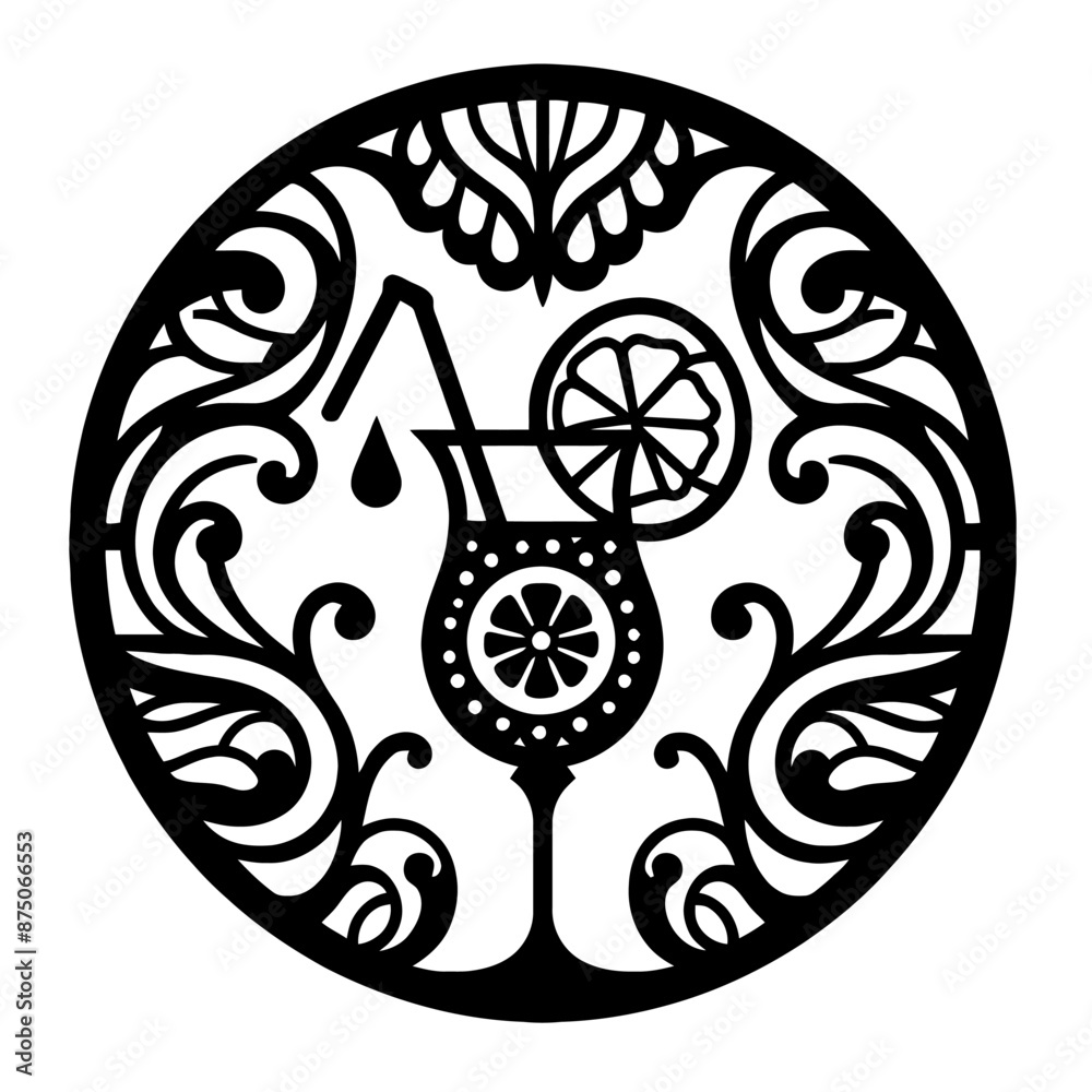 drink in decorative emblem ornament, Victorian, art deco, art nouveau, boho, bohemian, folk, flourish drink in decorative emblem ornament, Victorian, art deco, art nouveau, boho, bohemian, folk, flourish