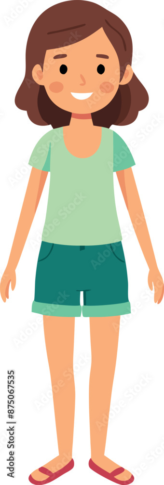 Smiling Cartoon Girl in Casual Summer Outfit Smiling Cartoon Girl in Casual Summer Outfit
